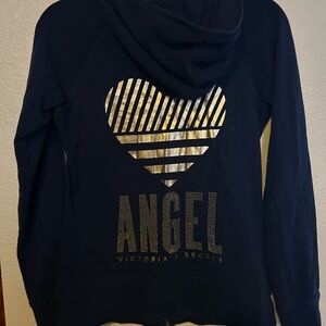 Victoria's Secret Navy Hoodie with Gold Angel Design